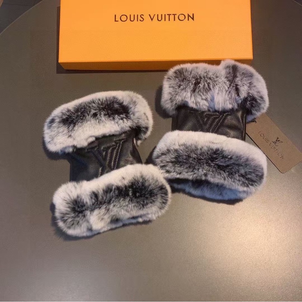 Louis Vuitton Black and Gray Fur-Trimmed Hand Warmers